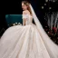 Edles Champagner Brautkleider / Hochzeitskleider 2019 A Linie Off Shoulder Perlenstickerei Perle Pailletten Spitze Blumen Ärmellos Rückenfreies Königliche Schleppe