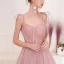 Chic / Belle Rougissant Rose Robe De Soirée 2019 Princesse Bretelles Spaghetti Noeud Perlage Paillettes Sans Manches Dos Nu Longue Robe De Ceremonie