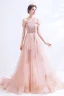 Mode Perle Rose Robe De Soirée 2021 Princesse De l'épaule Glitter Perlage Faux Diamant Paillettes Sans Manches Dos Nu Train De Balayage Robe De Ceremonie