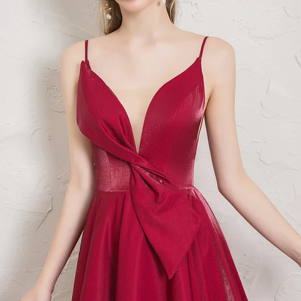 Classy Burgundy Evening Dresses 2019 A-Line / Princess Spaghetti Straps Sleeveless Backless Floor-Length / Long Formal Dresses