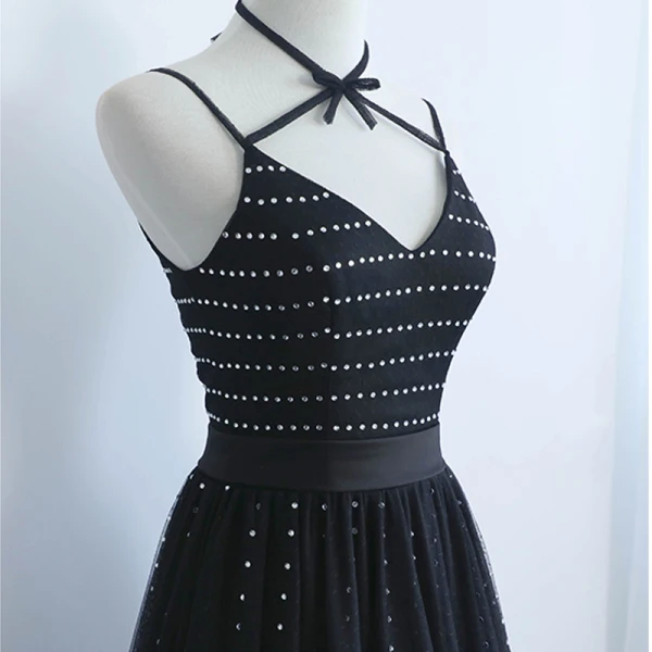 Chic Noire Robe De Soirée 2019 Princesse Titulaire Faux Diamant Sans Manches Dos Nu Longue Robe De Ceremonie