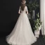 Chic / Belle Champagne Robe De Mariée 2019 Princesse Col Haut Perlage Paillettes Perle En Dentelle Fleur Manches Courtes Dos Nu Train De Balayage