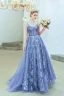 Chic / Beautiful Ocean Blue Evening Dresses  2019 A-Line / Princess Spaghetti Straps Beading Crystal Lace Flower Sleeveless Backless Floor-Length / Long Formal Dresses