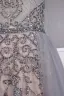 High End Grau Abendkleider 2019 A Linie Rundhalsausschnitt Handgefertigt Perlenstickerei Kristall Strass Kurze Ärmel Sweep / Pinsel Zug Festliche Kleider