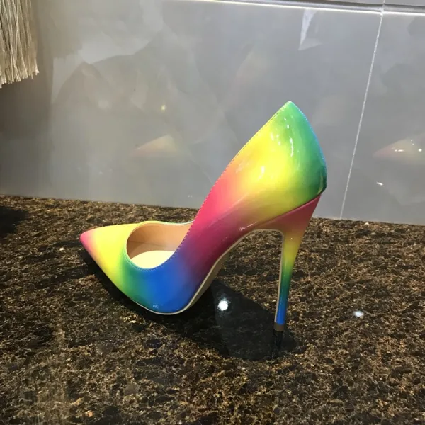 Mooie / Prachtige Regenboog Multi-Kleuren Avond Pumps 2019 Lakleer 12 cm Naaldhakken / Stiletto Spitse Neus Pumps