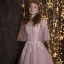 Chic / Beautiful Blushing Pink Prom Dresses 2018 A-Line / Princess Lace Appliques Pearl Sash Scoop Neck Backless 3/4 Sleeve Floor-Length / Long Formal Dresses