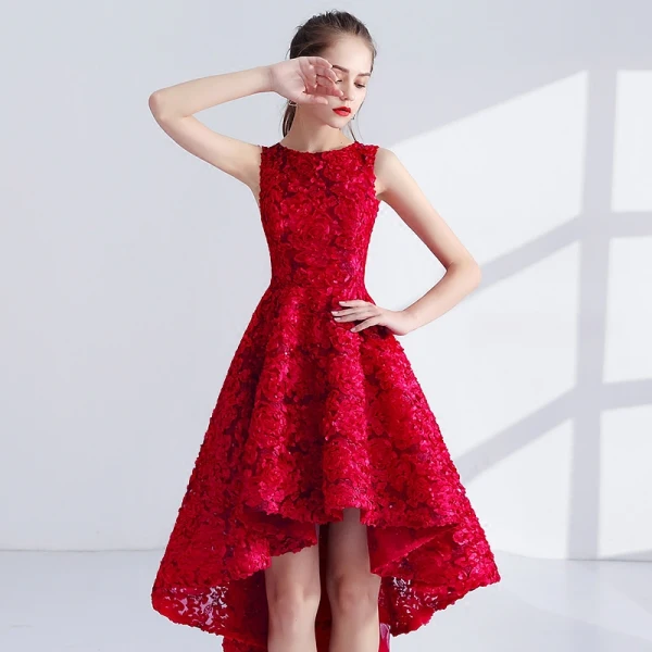 Chic / Belle Rouge Robe De Cocktail 2017 Princesse Métal Ceinture Brodé Encolure Dégagée Sans Manches Asymétrique Robe De Ceremonie