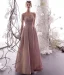 Charming Pearl Pink Starry Sky Evening Dresses  2019 A-Line / Princess Sleeveless Glitter Satin Spaghetti Straps Backless Floor-Length / Long Formal Dresses