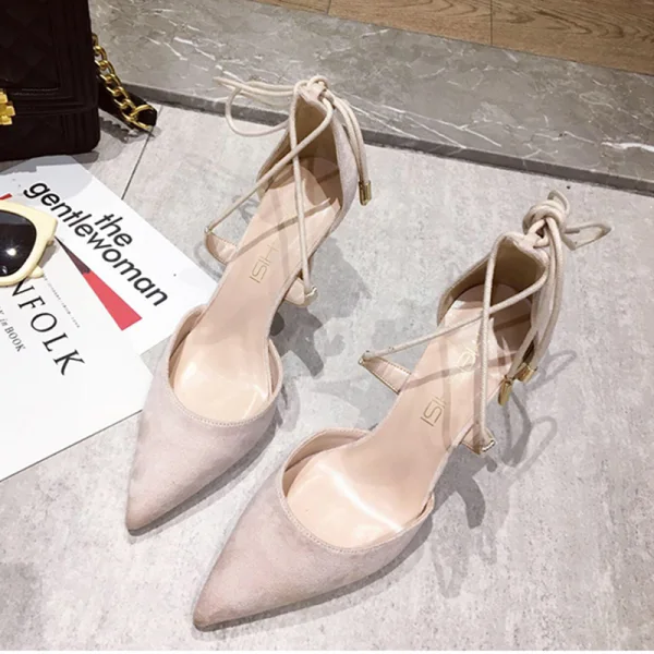 Charmant Schwarz Abend Damenschuhe 2019 Knöchelriemen X-Riemen 10 cm Stilettos Spitzschuh Hochhackige