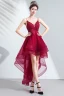 Sexig Hög Låg Burgundy Cocktailklänningar 2019 Prinsessa Spaghettiband Beading Paljetter Spets Blomma Ärmlös Halterneck Asymmetrisk Formella Klänningar