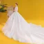 Vintage / Retro Ivory Ball Gown Wedding Dresses 2020 High Neck Lace Flower Long Sleeve Royal Train