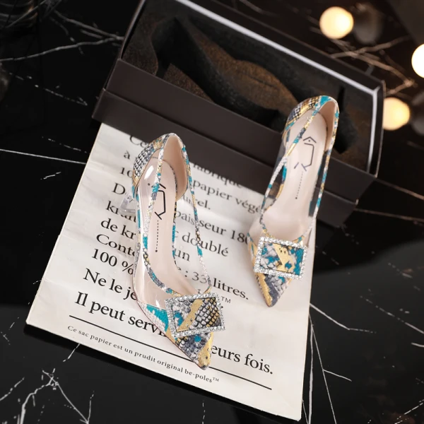 Moderne / Mode Jaune Soirée Escarpins 2019 Faux Diamant 7 cm Talons Aiguilles À Bout Pointu Escarpins