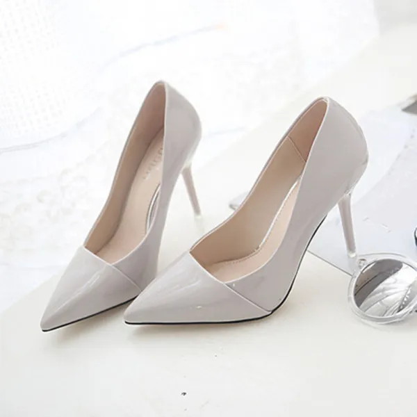 Chic / Beautiful Black OL Pumps 2019 Patent Leather 8 cm Stiletto Heels Pointed Toe Pumps