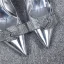 Stylowe / Modne Srebrny Wieczorowe Czółenka 2019 Skórzany Rhinestone Kokarda 6 cm Szpilki Szpiczaste Czółenka