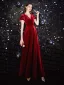 Elegant Red Evening Dresses  2020 A-Line / Princess Suede High Neck Short Sleeve Floor-Length / Long Formal Dresses