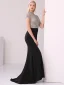 High-end Black Evening Dresses  2020 Trumpet / Mermaid Scoop Neck Handmade  Beading Crystal Rhinestone Short Sleeve Floor-Length / Long Formal Dresses