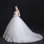 Modest / Simple White Wedding Dresses 2018 Ball Gown Lace V-Neck Backless Sleeveless Court Train Wedding