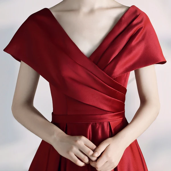 Modern / Fashion Burgundy Evening Dresses 2020 A-Line / Princess V-Neck Backless Sleeveless Floor-Length / Long Formal Dresses