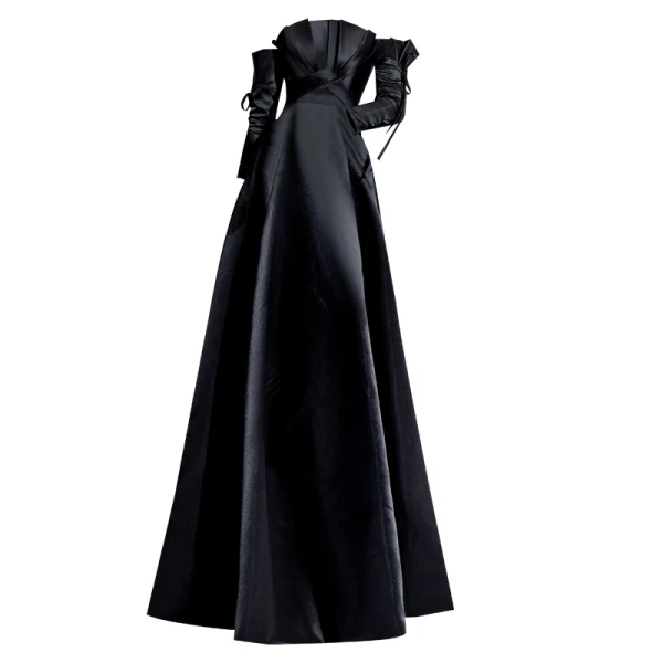 Elegant Black Evening Dresses 2020 A-Line / Princess Off-The-Shoulder Bow 3/4 Sleeve Backless Floor-Length / Long Formal Dresses