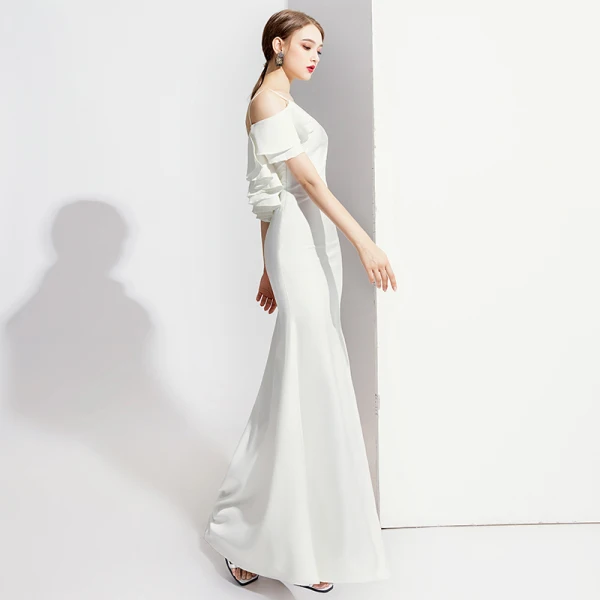 Elegante Ivory / Creme Abendkleider 2020 Meerjungfrau Spaghettiträger Kurze Ärmel Rückenfreies Lange Festliche Kleider