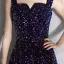 Sparkly Purple Starry Sky Evening Dresses  2020 A-Line / Princess Square Neckline Beading Sequins Sleeveless Backless Floor-Length / Long Formal Dresses