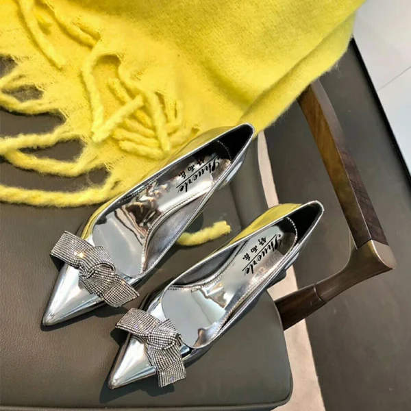 Mode Silver Afton Pumps 2019 Rhinestone Rosett 10 cm Stilettklackar Spetsiga Pumps