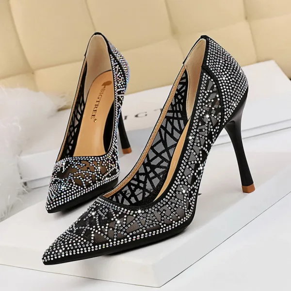 Charmant Doré Soirée Escarpins 2019 Faux Diamant 9 cm Talons Aiguilles À Bout Pointu Escarpins