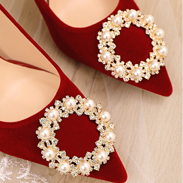 Fashion Red Pearl Rhinestone Wedding Shoes 2021 10 cm Stiletto Heels Pointed Toe Wedding Pumps High Heels