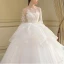 Chic / Beautiful Cascading Ruffles Wedding Dresses 2018 Ball Gown Lace Appliques Embroidered Scoop Neck Backless 3/4 Sleeve Royal Train Wedding