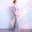 Chic / Belle Gris Robe De Soirée 2018 Trompette / Sirène En Dentelle Fleur De l'épaule Dos Nu 1/2 Manches Longue Robe De Ceremonie
