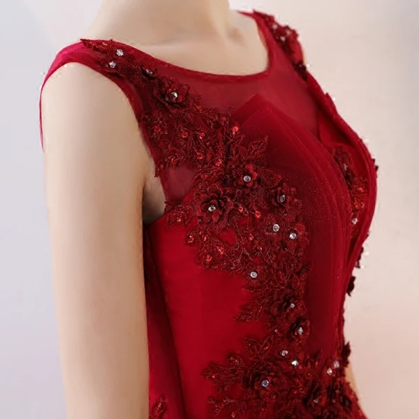 Chic / Belle Robe De Soirée 2018 Princesse En Dentelle Appliques Paillettes Faux Diamant Encolure Dégagée Sans Manches Longue Robe De Ceremonie