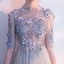 Elegant Evening Dresses  2018 Empire Lace Flower Appliques Pearl Scoop Neck Backless 1/2 Sleeves Floor-Length / Long Formal Dresses
