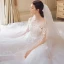 Étourdissant Robe De Mariée 2018 Robe Boule En Dentelle Appliques Brodé Encolure Dégagée 3/4 Manches Royal Train Mariage