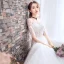 Chic / Beautiful White Wedding Dresses 2018 A-Line / Princess Appliques Lace Scoop Neck Backless 1/2 Sleeves Court Train Wedding
