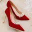Chic / Beautiful Red Wedding Rhinestone Wedding Shoes 2021 10 cm Stiletto Heels Pointed Toe Pumps High Heels