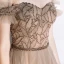 Classy Champagne Evening Dresses  2020 A-Line / Princess Off-The-Shoulder Beading Crystal Sleeveless Backless Floor-Length / Long Formal Dresses