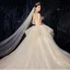 Luxury / Gorgeous Champagne Wedding Dresses 2020 Ball Gown Strapless Beading Lace Flower Sequins Sleeveless Backless Cascading Ruffles Royal Train