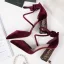 Charmant Bordeaux Soirée Sandales Femme 2019 Paillettes Daim Bride Cheville 8 cm Talons Épais À Bout Pointu Sandales