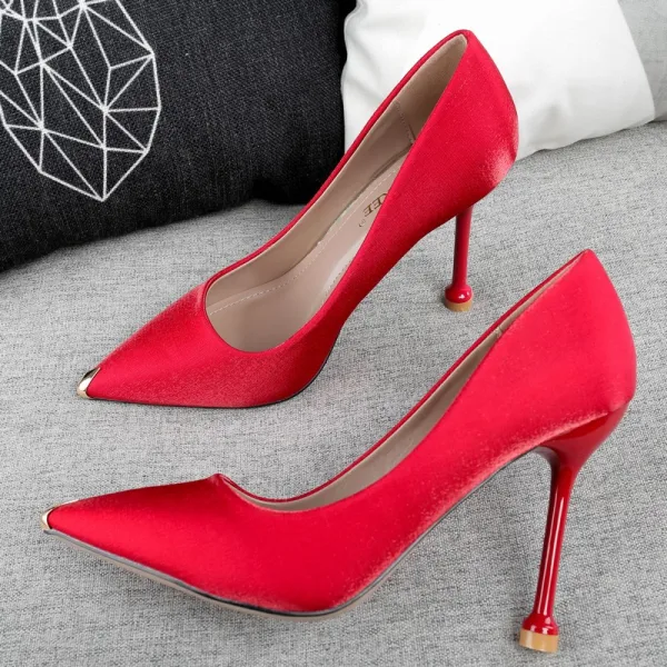 Stijlvolle Koninklijk Blauw Avond Pumps 2019 Satijn 10 cm Naaldhakken / Stiletto Spitse Neus Pumps