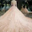 Lyx Pärla Rosa Bröllopsklänningar 2018 Balklänning Spets Blomma Appliqués Beading Rhinestone Urringning Långärmad Cathedral Train Bröllop
