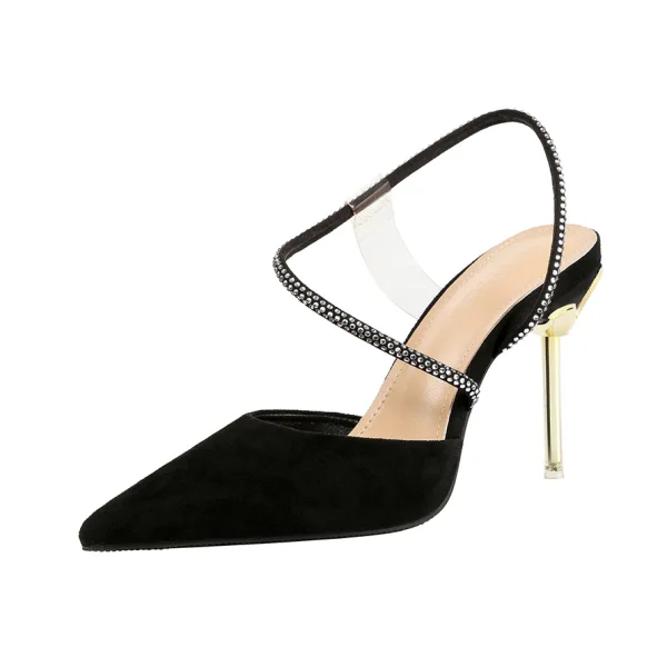 Simple Rouge Cocktail Soirée Chaussures Femmes 2019 Daim Faux Diamant 9 cm Talons Aiguilles À Bout Pointu Talons Hauts