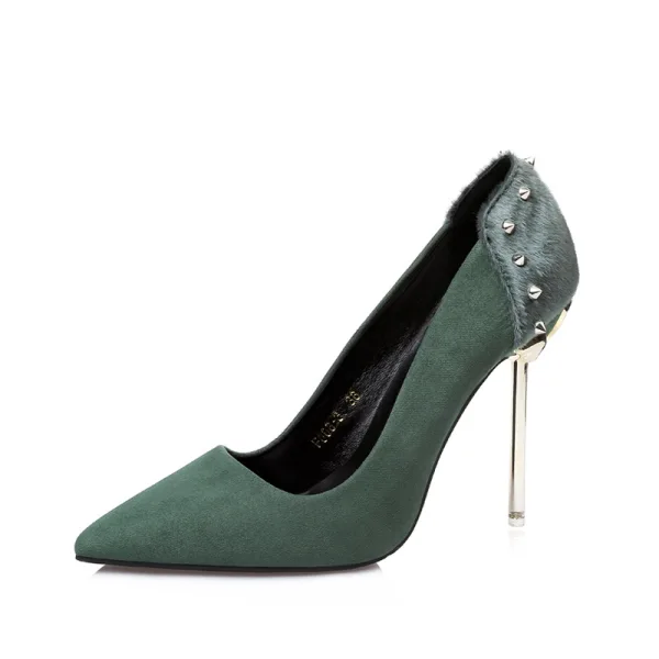 Stilig Brun Casual Pumps 2019 Mocka Nit 10 cm Stilettklackar Spetsiga Pumps