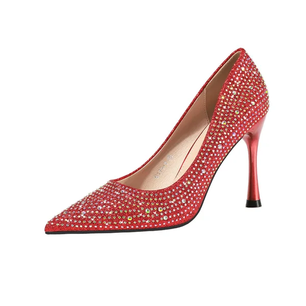 Charmant Champagne Soirée Escarpins 2020 Faux Diamant Paillettes 9 cm Talons Aiguilles À Bout Pointu Escarpins