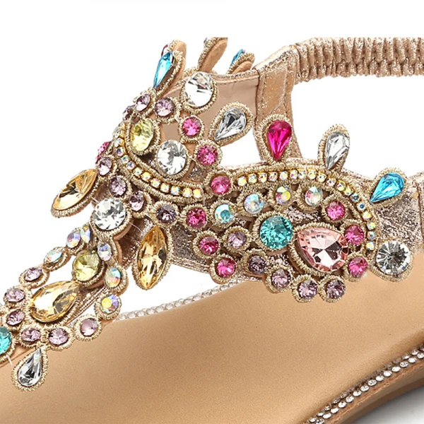 Fashion Gold Casual Flat Womens Shoes 2020 Multi-Colors Rhinestone Suede T-Strap Slipper & Flip flops