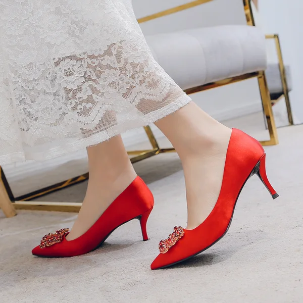 Fashion Ocean Blue Evening Party Pumps 2020 Satin Rhinestone 9 cm Stiletto Heels Pointed Toe Pumps
