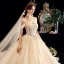 Charming Champagne Wedding Dresses 2020 Ball Gown Off-The-Shoulder Sequins Lace Flower Sleeveless Backless Chapel Train