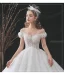 Mode Ivoire Robe De Mariée 2021 Robe Boule Encolure Dégagée Perlage Appliques En Dentelle Fleur Perle Paillettes Manches Courtes Dos Nu Royal Train Mariage