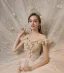 Luxury / Gorgeous Champagne Wedding Dresses 2020 A-Line / Princess Off-The-Shoulder Appliques Pearl Sequins Sleeveless Backless Floor-Length / Long