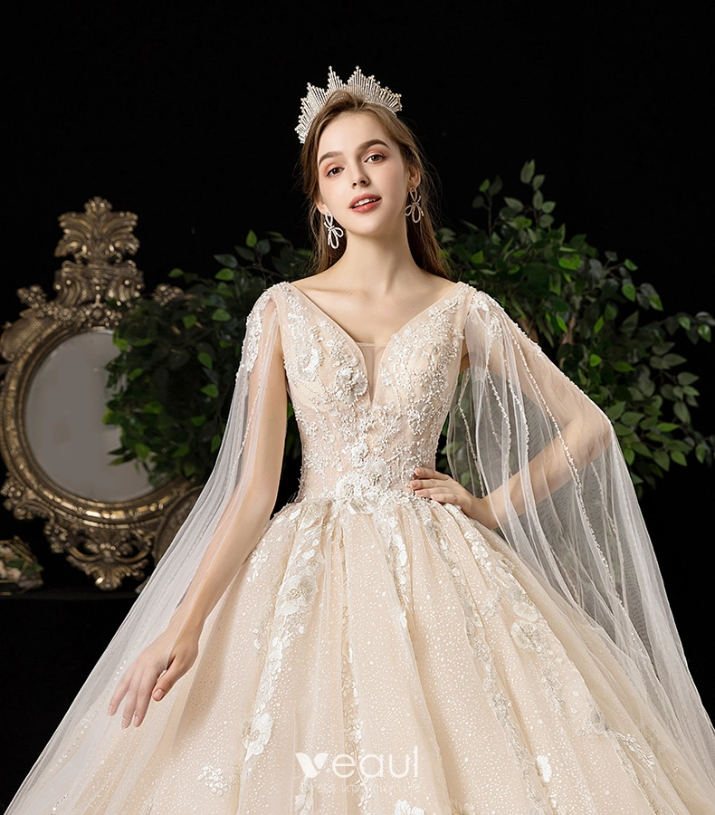 Ball Gown Wedding Dress 593, Short Sleeves Wedding Dress, Bridal Gown,  Cathedral Wedding Dress, V-neck Wedding Dress -  Sweden