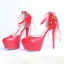 Moda Czerwone Buty Ślubne 2020 Pióro Z Paskiem Perła Rhinestone Cekiny Z Koronki Kwiat 14 cm Szpilki Okrągłe Toe Ślub Wysokie Obcasy